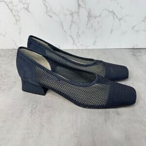 Paloma Fish Net Pumps WMNS US 8 Blue Square Toe Woven/Leather Dress Heels Italy